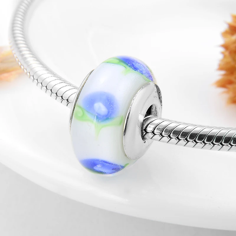 Бусины из муранского стекла круглой формы серебра 925 пробы | Украшения и