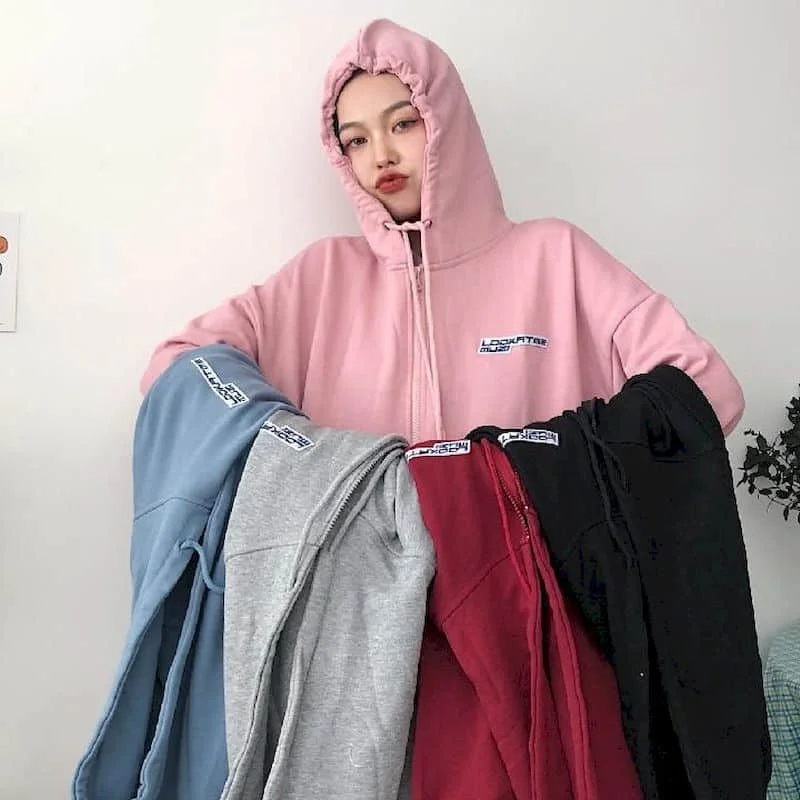 

Hooded Sweatshirt Women Hoodies Jacket Female Autumn New Retro Letter Printing Loose Casual Long-sleeved Thin Top Oversize