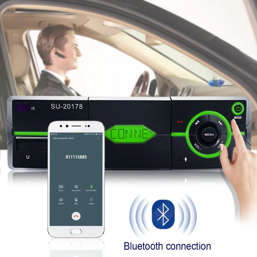 Автомобильный радиоприемник 12 в Bluetooth, автомобильный стерео In-dash 1 Din, FM, Aux вход, поддержка Mp3/MP4, USB, MMC, WMA, AUX IN, TF, автомобильный радиоприемник, Авторадио плеер