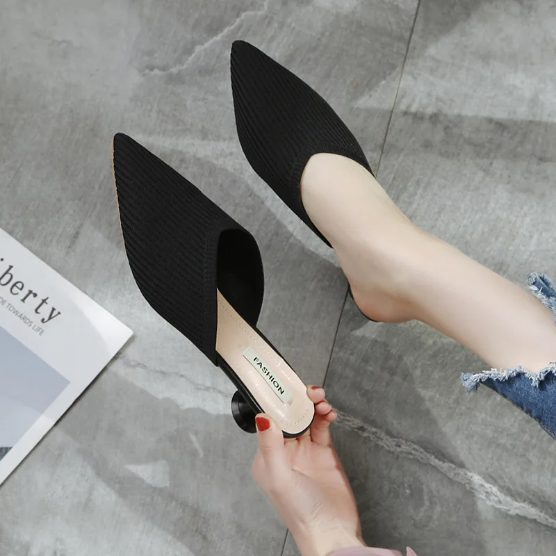 С Острым носком тканые трикотажные женские полусапожки Полусапожки на среднем