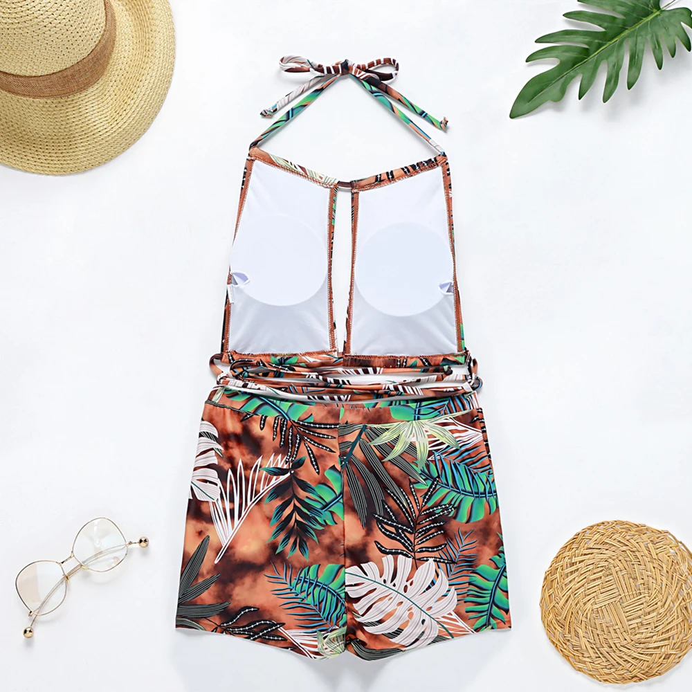 

2021 Sexy High Waist Bikini Swimwear Women Swimsuit Leaf Print Bikini Set Bandage Bathing Suits Summer Beach Wear Swimming Suit