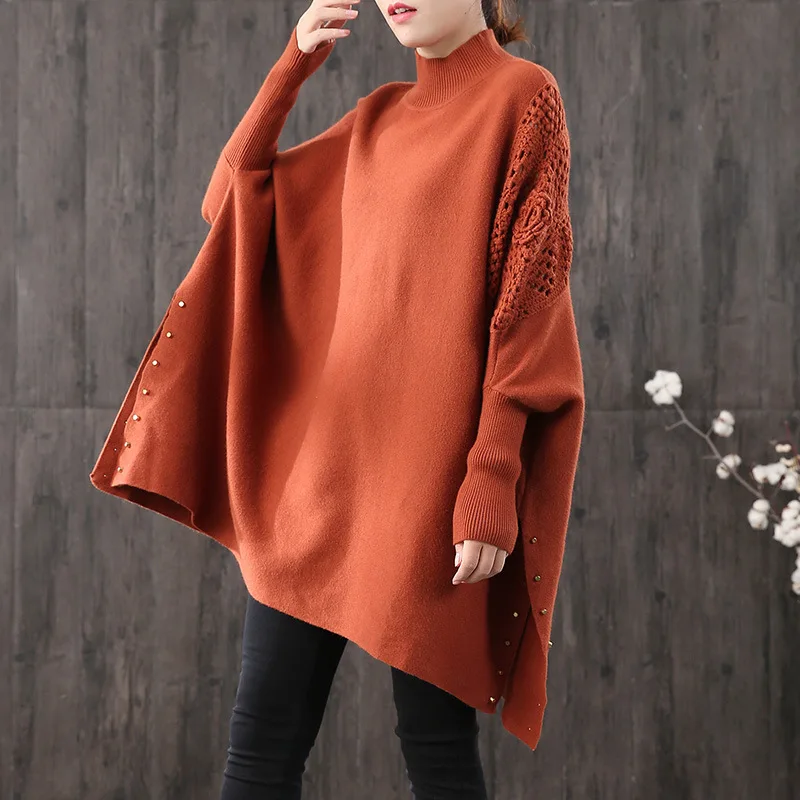 Women Sweater Autumn Winter Large size Knitting Hollow out Tops 2019 New Female Fashion Loose Casual Turtleneck | Женская одежда