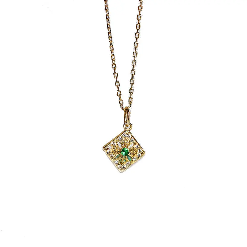 

YC0338N S925 Fine Silver Retro Palace Style Lace Emerald Pendant GIRL'S Gift Party Banquet WOMEN'S Jewelry Necklace 2021