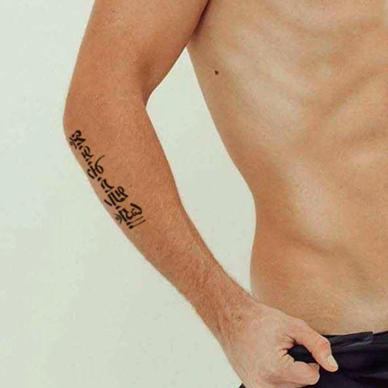 

Waterproof Temporary Tattoo Sticker Black Tibetan Buddhism Sanskrit Lotus Totem Fake Tattoos Flash Tatoos Arm Body Art Women Men