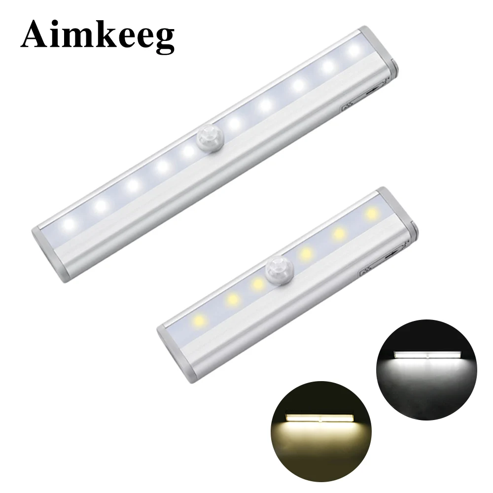 Aimkeeg 6/10 светодиодный светильник для шкафа с датчиком движения, светодиодный светильник с питанием от батареи, беспроводной ночной Светильник для шкафа
