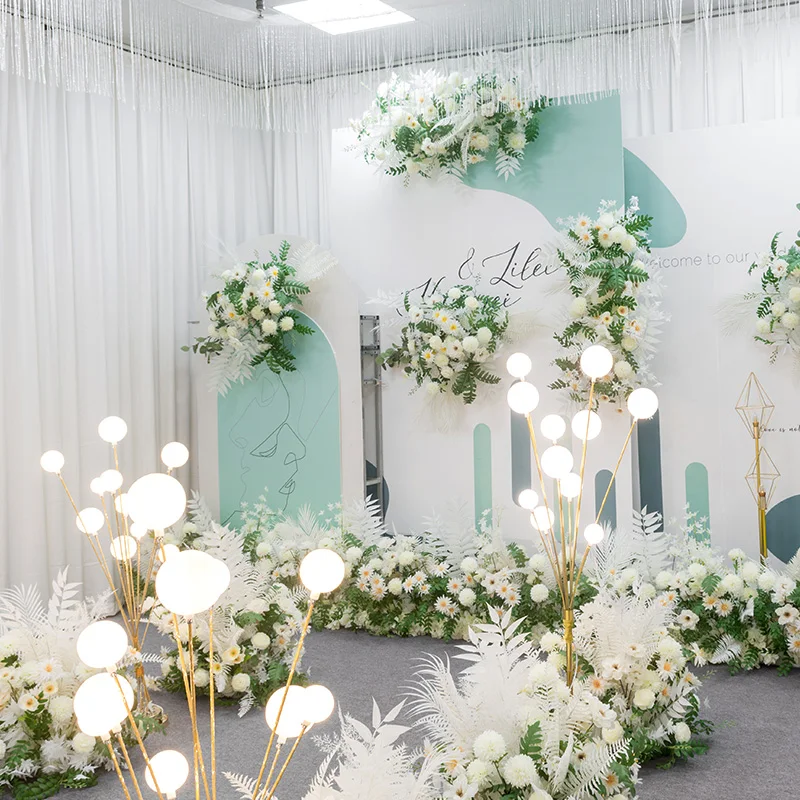 

Custom Wedding Floral Arrangement Stage Background Arch Decor Road Leading Flower Row White Party Event Display Window Show