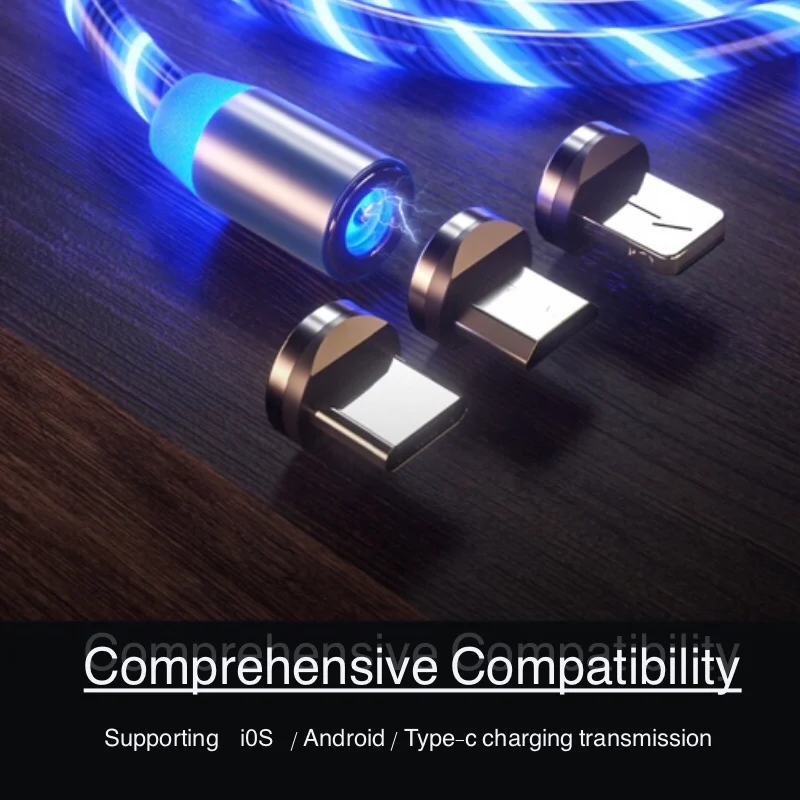 1 м светодиодный светящийся Магнитный usb-кабель Micro USB зарядное устройство type-C