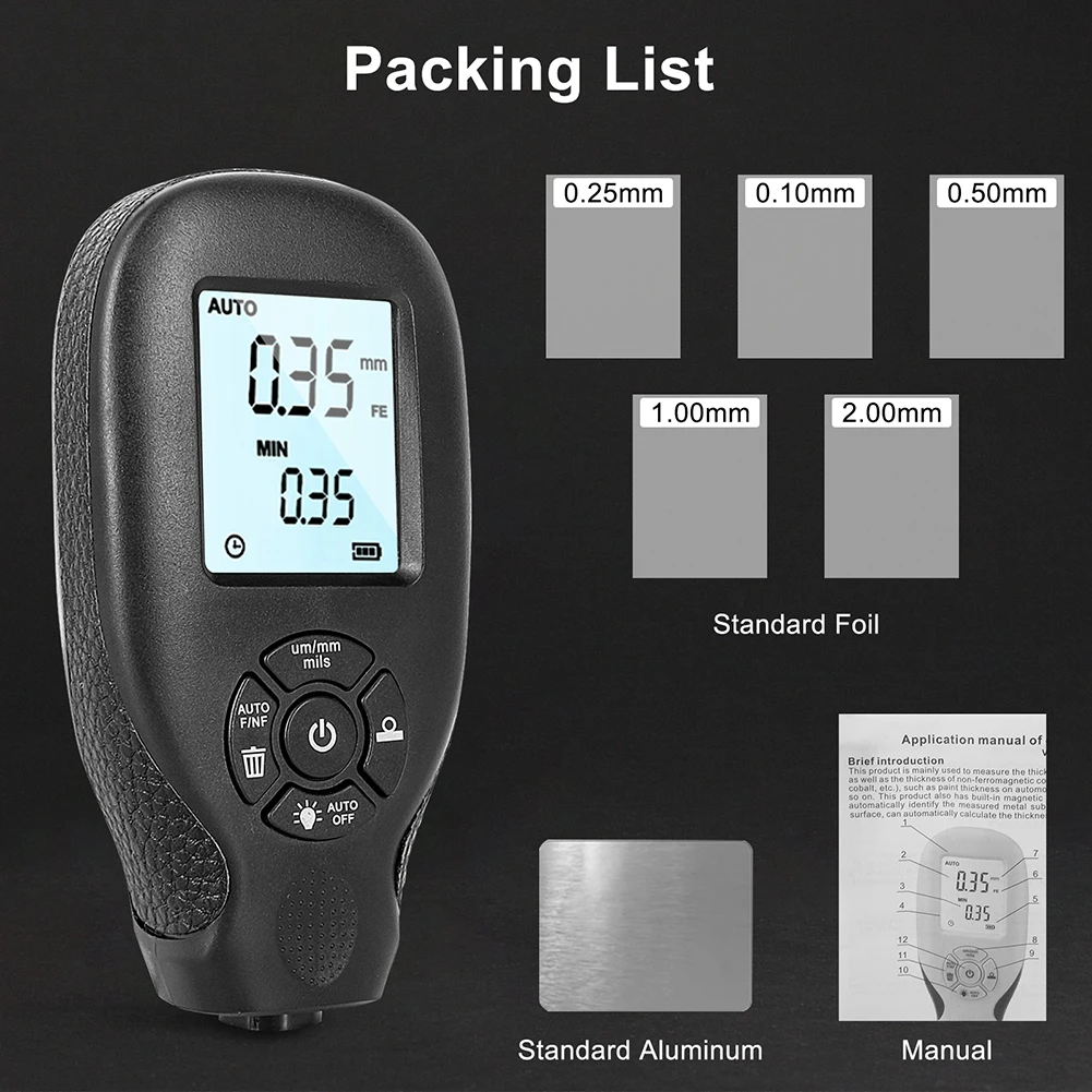 

0-2000UM High-precision Digital Backlight LCD Automobile Film Thickness Meter Car Paint Coating Thickness Tester Gauge Tools
