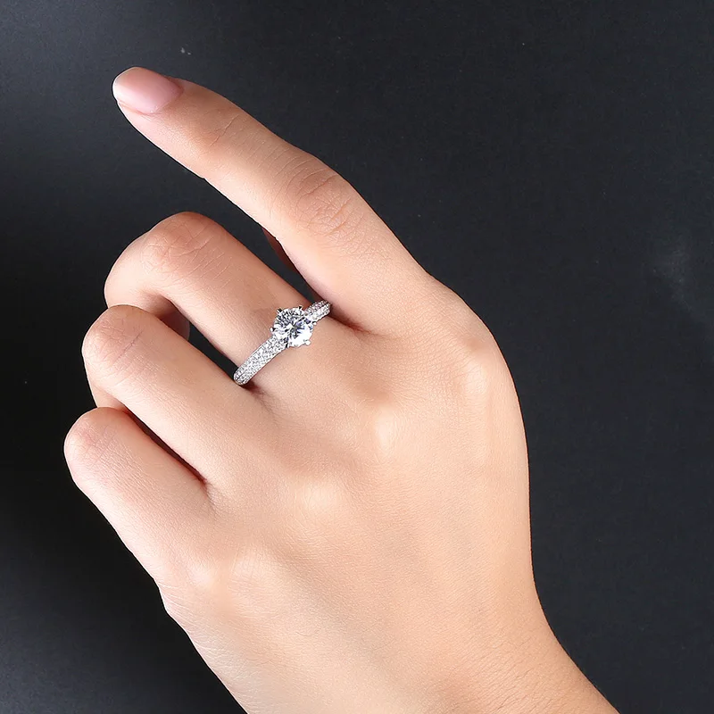 Женское Обручальное Кольцо Moissanite цельное кольцо из белого золота 18 К 14 к с тремя