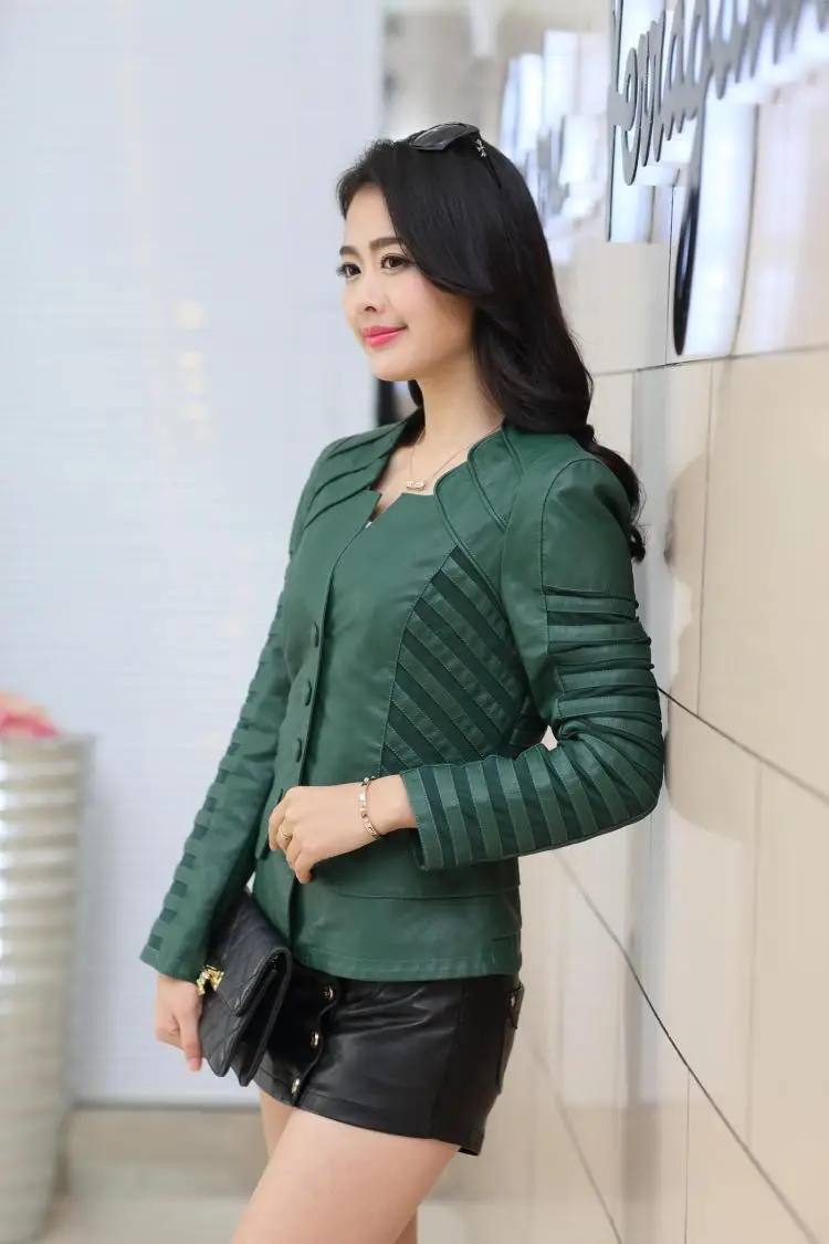 Женское кожаное пальто размера плюс 5xl осенняя облегающая Байкерская Черная