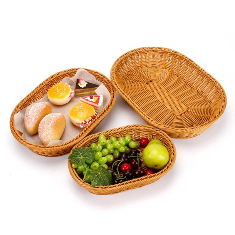 

Rattan Basket, 3Pcs Tabletop Food Serving Baskets Trays, Bread Basket, Food Fruit Vegetable Sundries Storage Basket