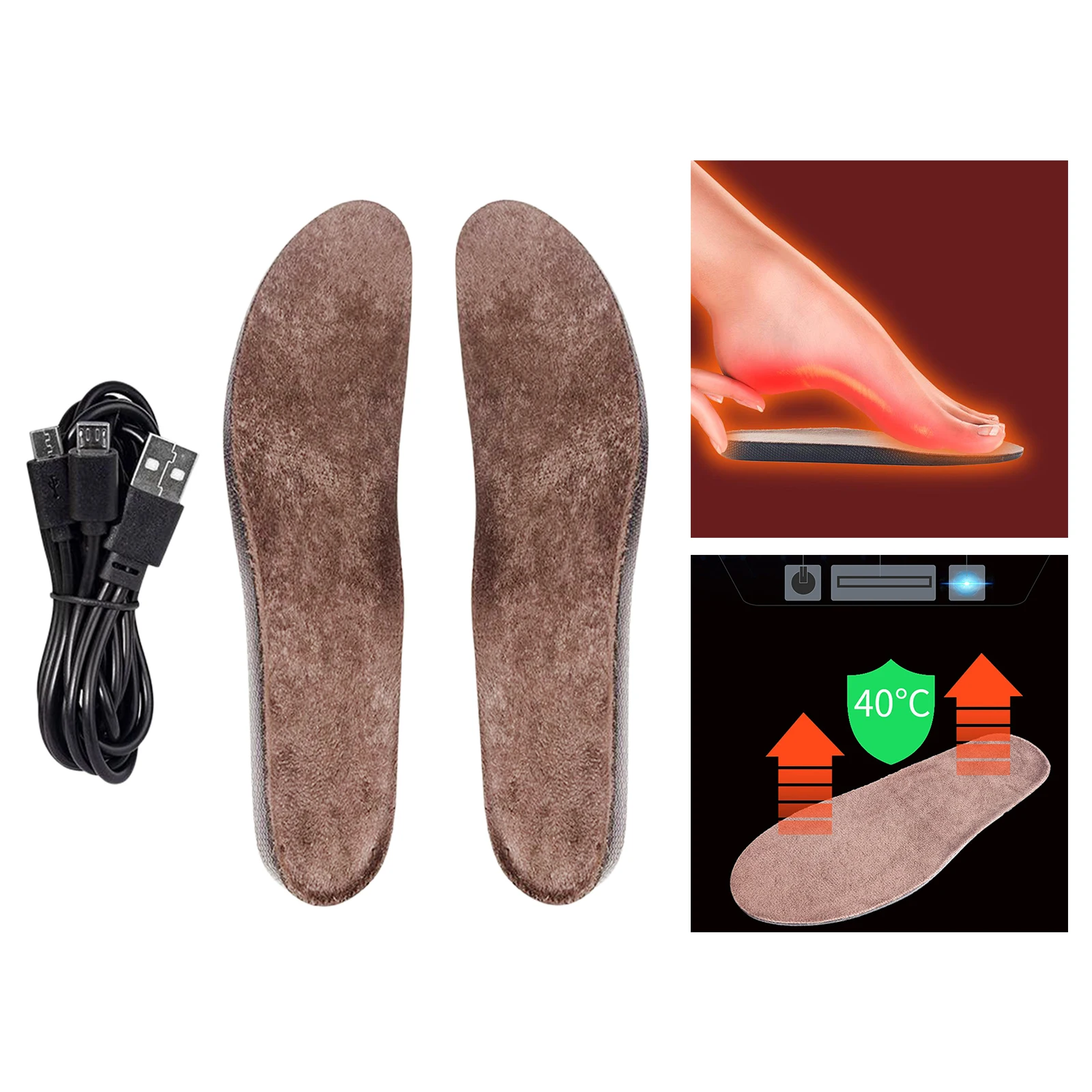 

USB Electric Heated Shoe Insoles Warm Feet Heater Winter Warmer Pads 39-40