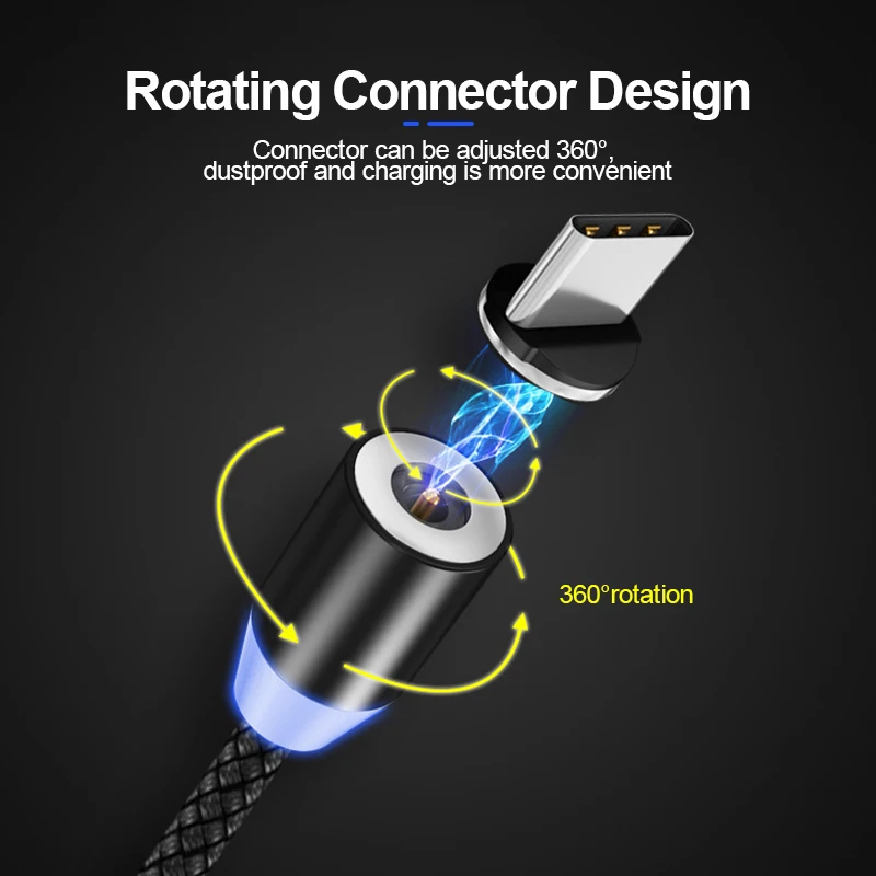 VOXLINK 1 м светодиодный магнитный USB кабель для iPhone Xs 6 и usb type C Micro нейлоновая оплетка
