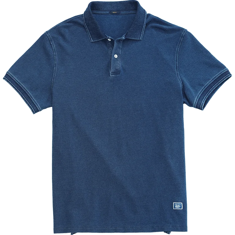 

SIMWOOD 2021 summer new Indigo wash vintage polo classcial 100% cotton denim blue polo shirts plus size breathable tops SJ130644