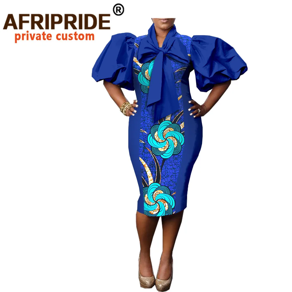 

african print spring dress for women AFRIPRIDE bow neck half lantern sleeve knee-length casual women cotton dress A1825018