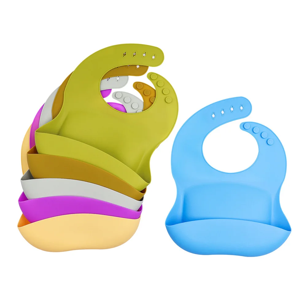 

Silicone Plastic Baby Eating Bib Food Grade Baby Pocket Neck Tight Soft Portable Rollable Washable Wearing Eating Bag