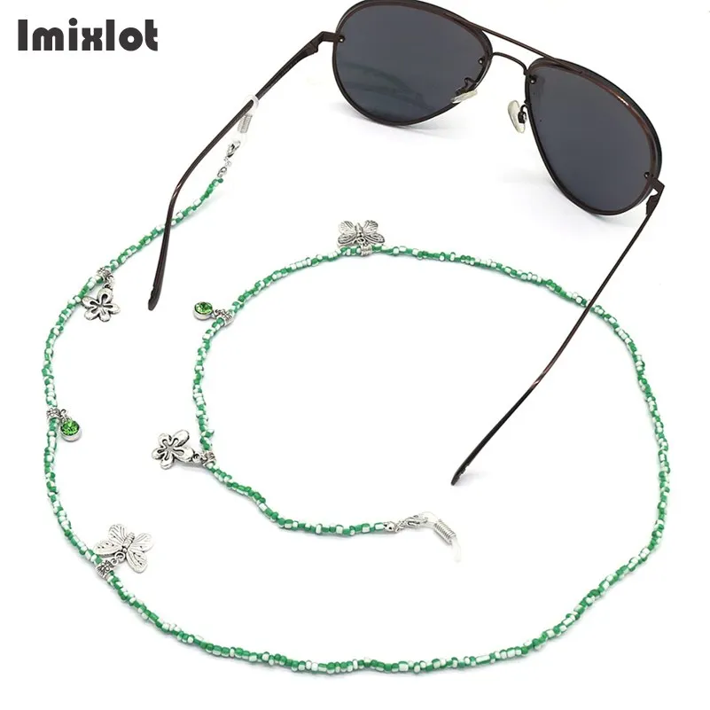 Butterfly Flower Charms Womens Green&White Beaded Eyeglass Sunglasses Reading Glasses Chain Eyewears Cord Holder Neck Strap Rope |