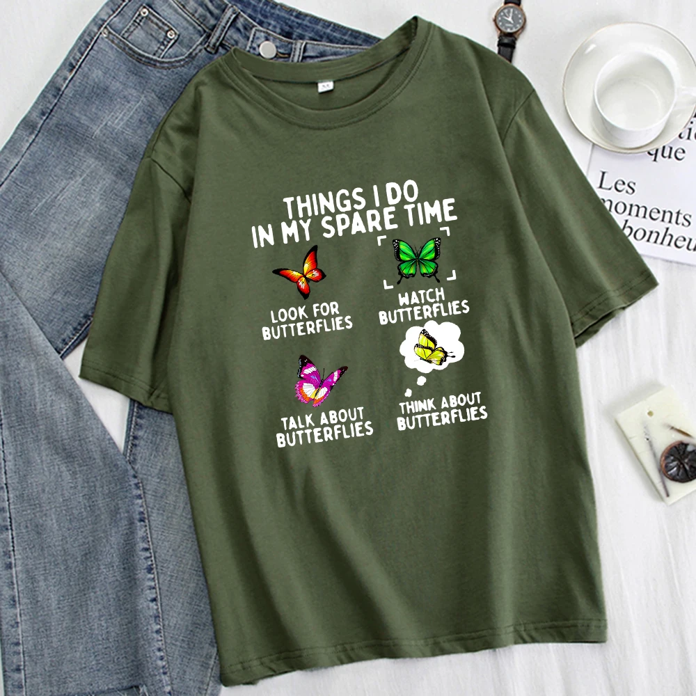 

Футболка женская с принтом бабочек, милая Свободная рубашка с рисунком аниме, уличная одежда, большие размеры, лето