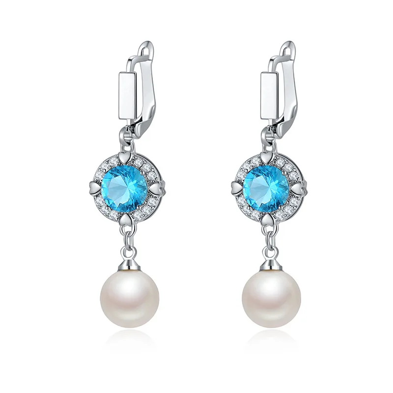 Женские сережки подвески с жемчугом круглые геометрической формы серебряным