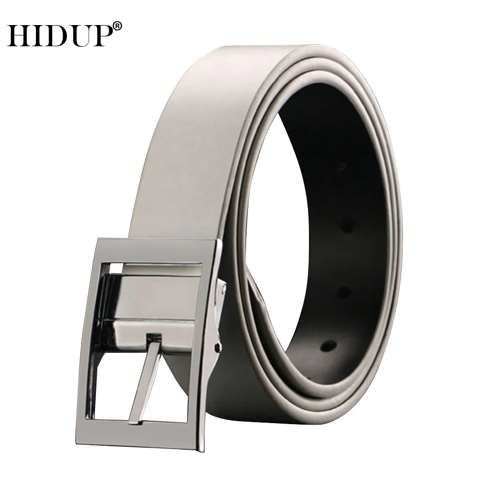 HIDUP Quality Simple Design Pin Buckle Belts for Men Real White Genuine Leather Belt 3.3cm Width Clothing Fashion NWJ1075