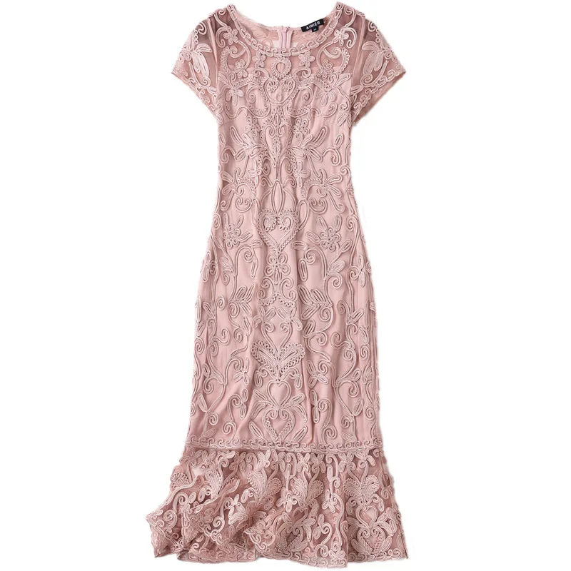 

Vestido De Festa 2020 Summer Autumn Women O-Neck Allover Appliques Embroidery Short Sleeve Sexy Party Mermaid Dress Plus Size