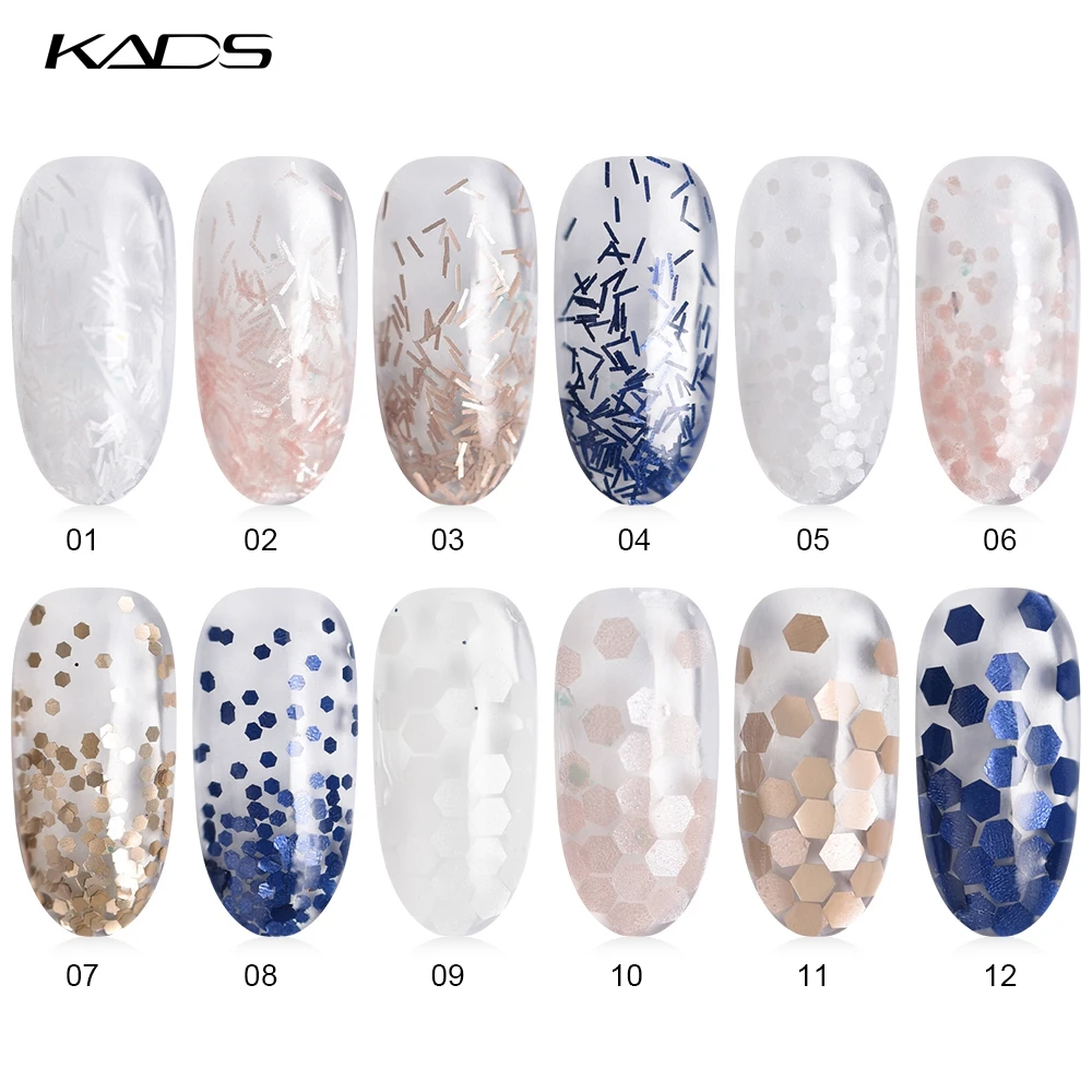 KADS 1коробка/12 бака/комплект 12 Цветов Матовая Вспышка Различные Формы Ногтей