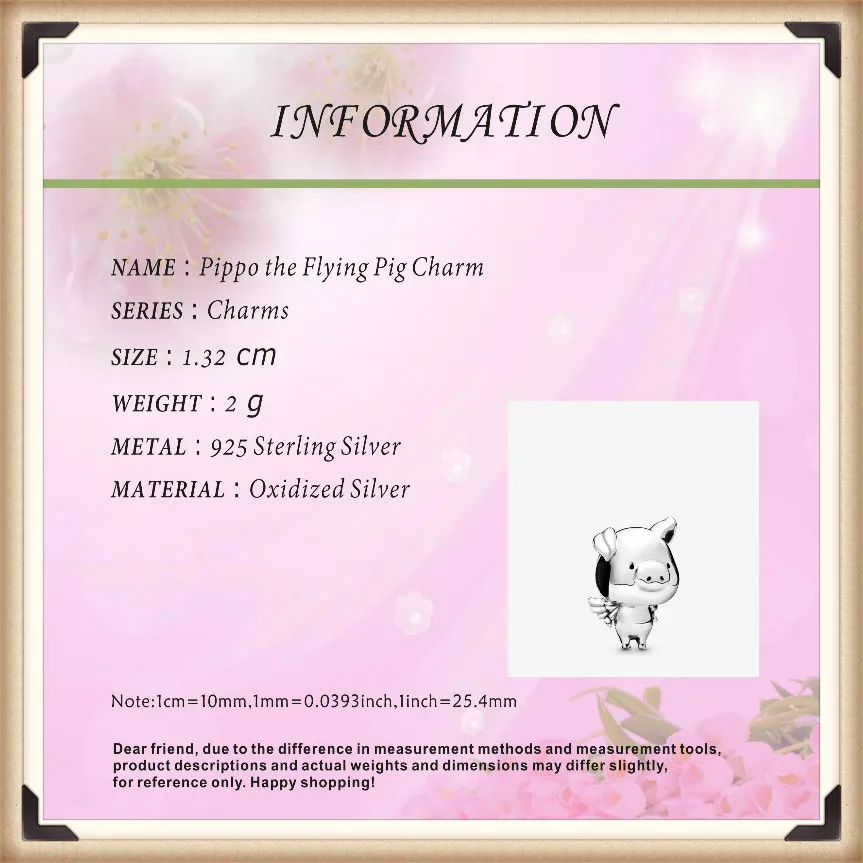 Серебряные бусины 925 пробы Летающие Свиньи очаровательный подрходит к