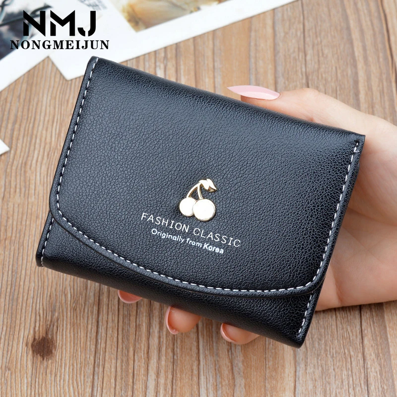 

Wallets for Women 2021 Fashion Cute Short Cherry Small Ladies Card Holder Package Female Folding PU Leather Wallet's Coin Purse