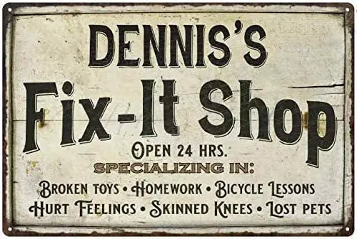

JUCHen Dennis'S Fix It Shop Bar Pub Garage Diner Cafe Home Wall Decor Art Aluminum Signs, 8" W x 12" H