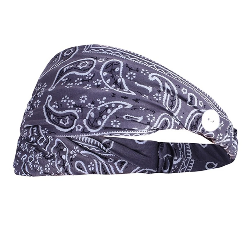 

K1KB Women Nurses Headbands with Buttons for Face Mask Ear Protection Holder Elastic Turban Stretchy Yoga Vintage Boho Headwraps