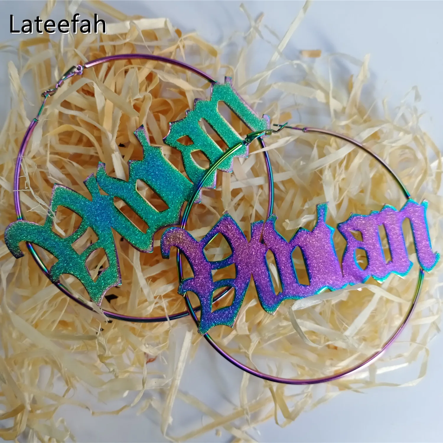 Lateefah New Raibow Custom Name Personalized Colorful Round Earrings Hoop For Women  Earrings Personality Jewelry for Women