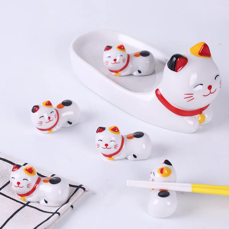 1 комплект Керамика Lucky Cat творческие подставка для палочек еды держатель дома
