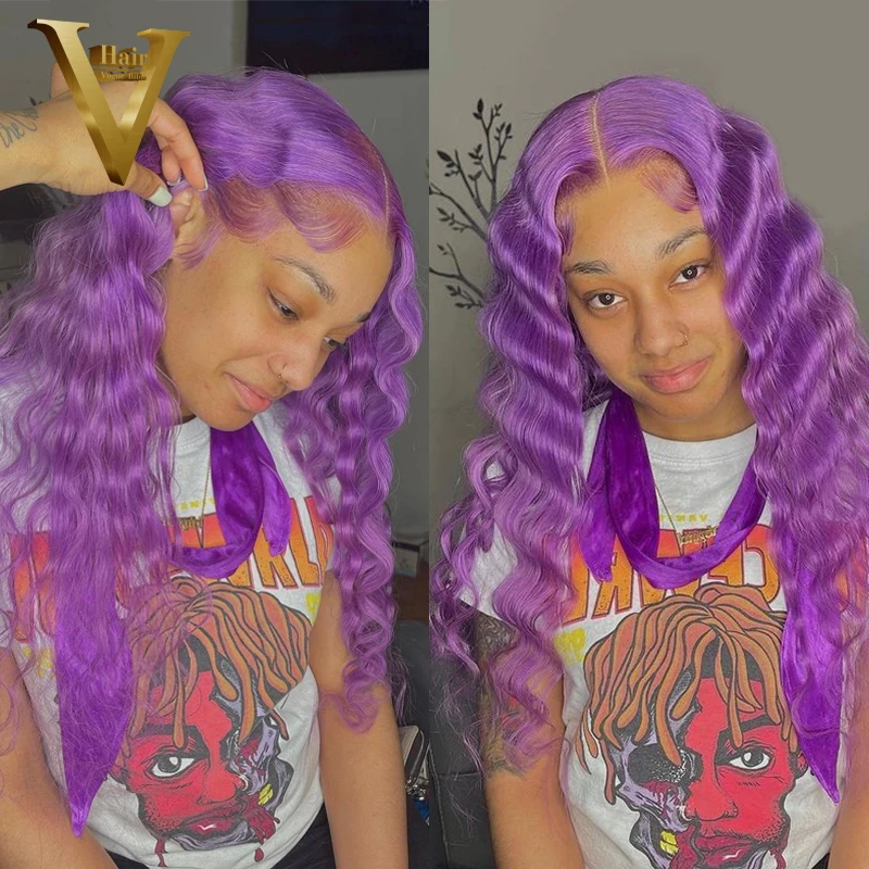 

Purple Pink Colored Human Hair Wigs For Women Deep Wave Frontal Wig Remy Brazilian Grey Red Blonde Lace Front Wig Pre Plucked