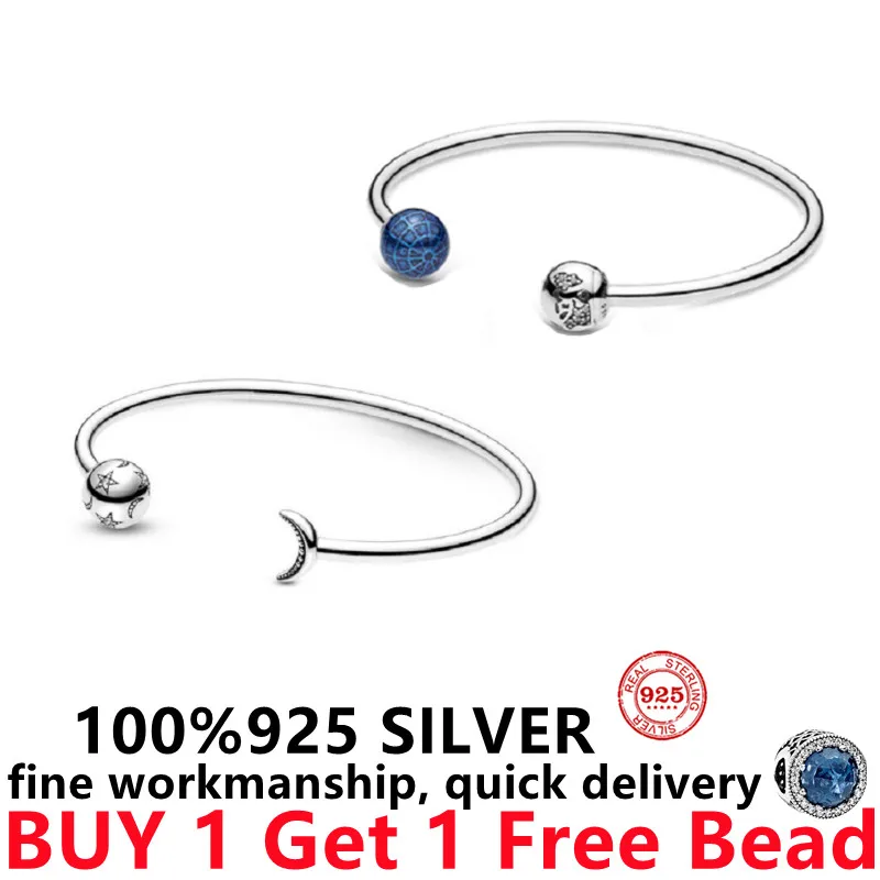 

Hot selling free delivery pando 100% 925 sterling silver Moon stars snake chain open bracelet diy bead jewelry