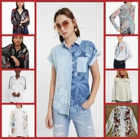 spanish desigual lady new chiffon print shirt slim european and american style shirt embroidery splicing color lady trend shirt