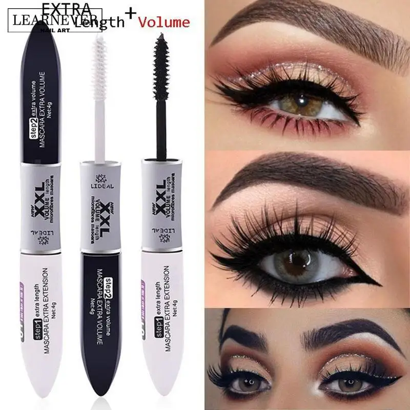 

2 IN 1 4D Silk Fiber Lash Mascara Black Mascara Mascara Eye Fiber Silk Curling Waterproof Lengthening Double Volu H3J6