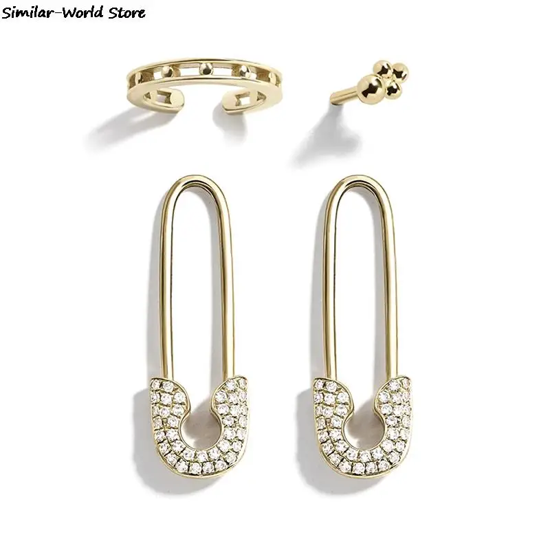 

Trendy Paperclip Earring Set Rhinestone Safety Pin Stud Earrings For Women Jewelry Gift