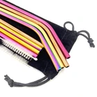 Металлические многоразовые соломинки из нержавеющей стали 304, прямая изогнутая Питьевая соломинка с сумкой, набор кистей для чистки, аксессуар для вечеринки, бара, 8 шт.