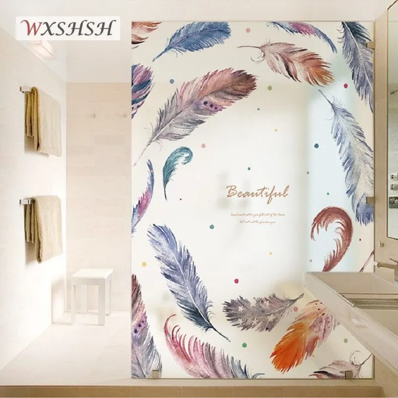 

Custom Size Glass Film Electrostatic Rainbow Feather Pattern Privacy Protection PVC Home Decals For Window Door Cabinet Wardrobe