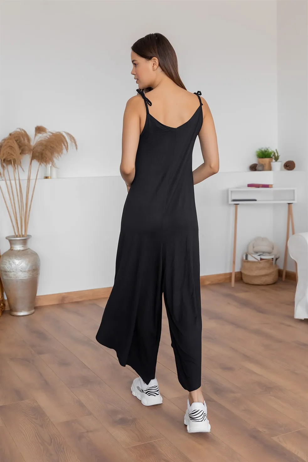 

2021 Trend Elegant Women 'S Harem Pants Combed Cotton Rompers-BLACK