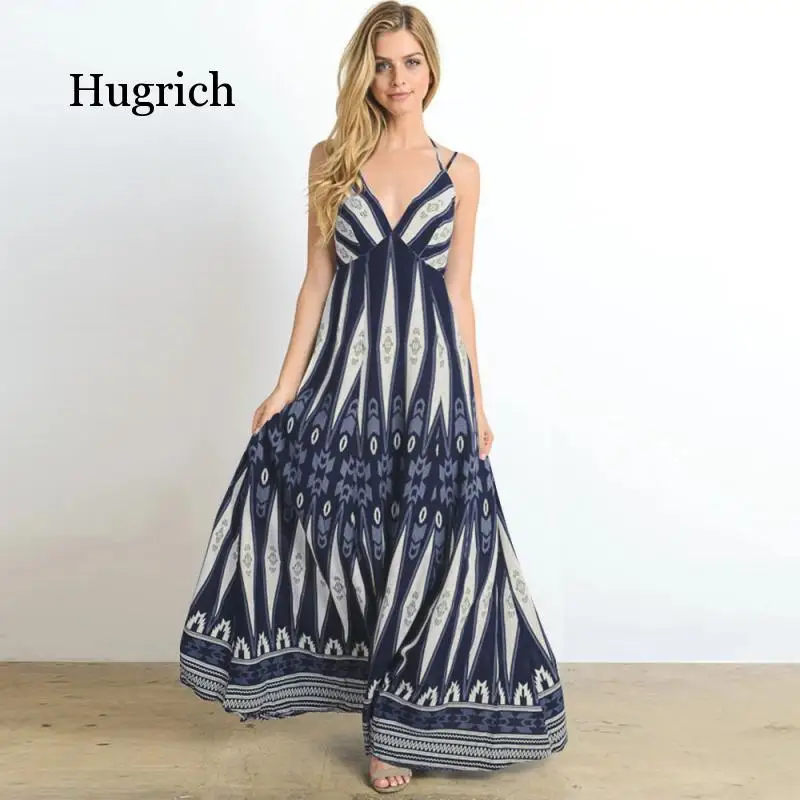 Женское пляжное платье на бретелях длинное Привлекательное с открытой спиной и V