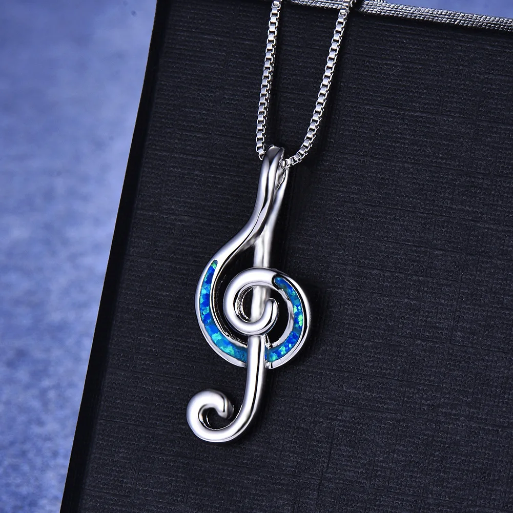 

Fashion Note Simple Ladies Exquisite Necklace Inlaid Blue Opal Women's Pendant Accessories Couple Gifts New Popular Accessories