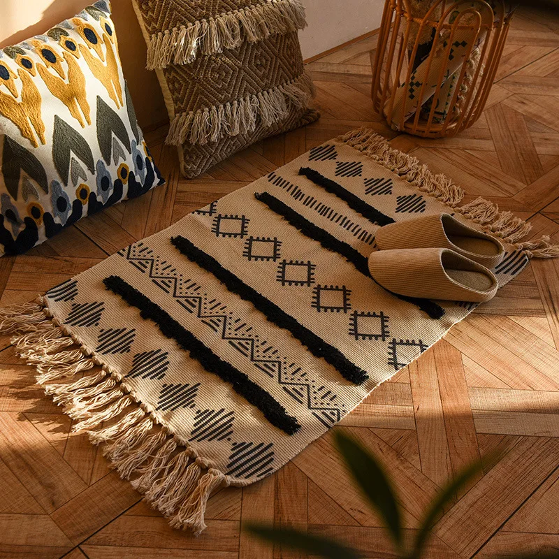 

Home Decor Rugs North Europe Cotton Linen Bedroom Living Room Carpets Rectangle Woven Door Floor Mats