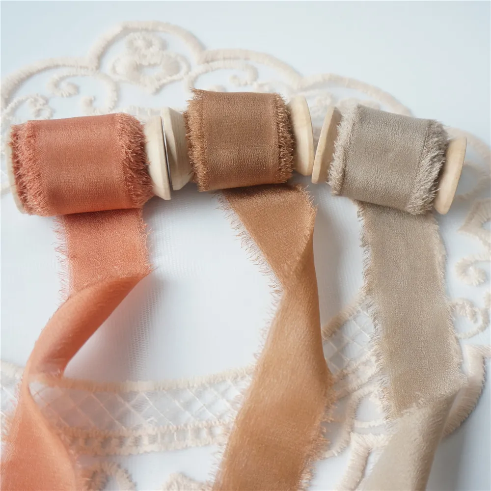 5 МТС/рулон белые из чистого шелка потертые с окантовкой свадебный букет лентами