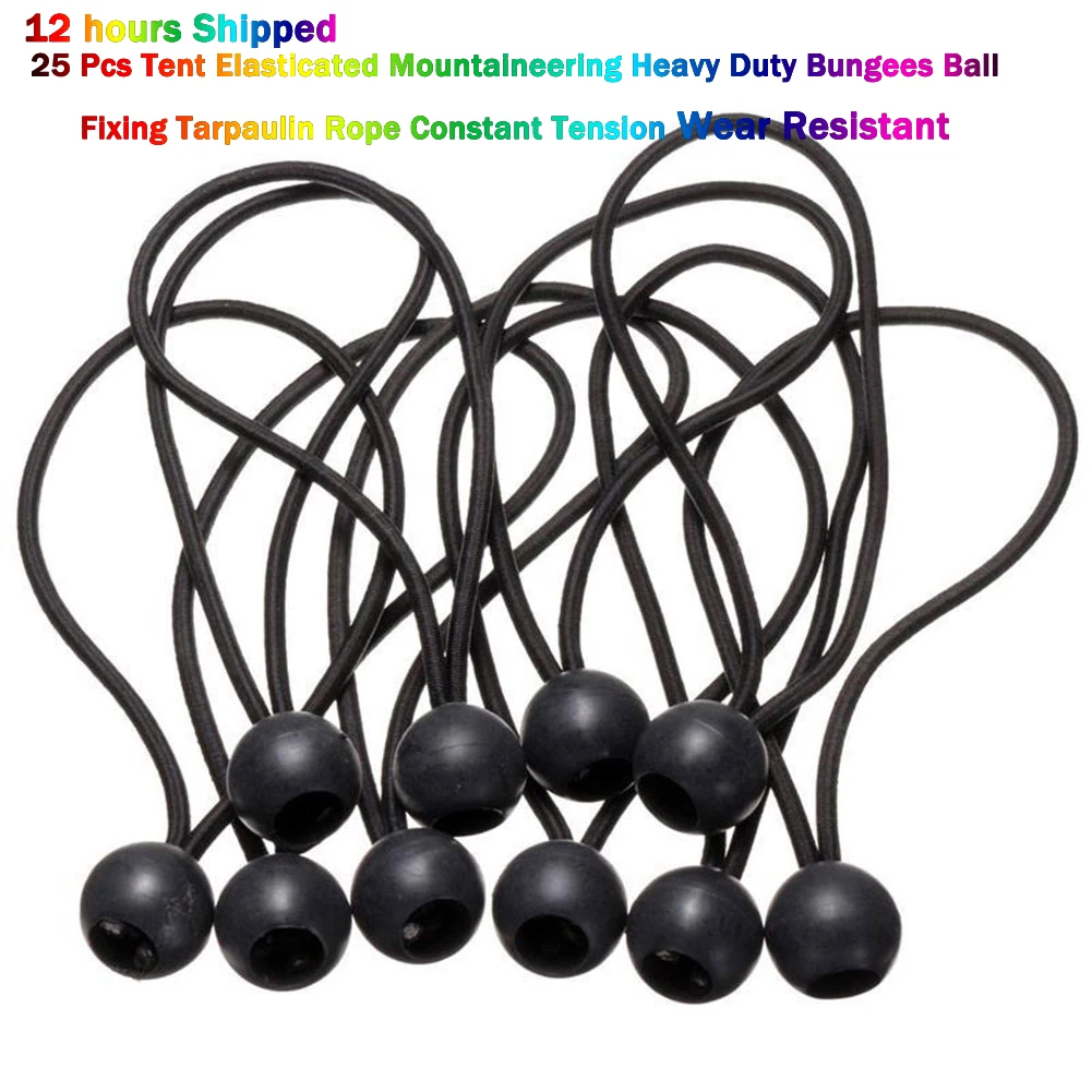 

25pcs/lot Bungees Ball Fixing Tie Rope Elastic Tent Tarp Awning Canopy Bungee Cords Strap for Family Outdoor Camping Supply