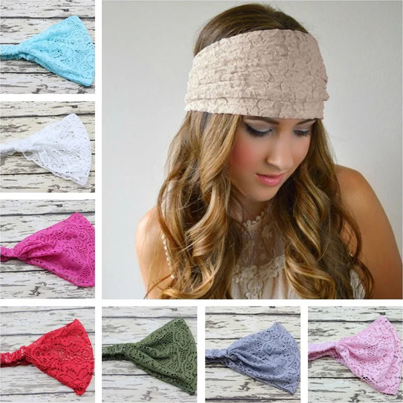 

Широкий тюрбан повязки банданы однотонные аксессуары для волос Цвет мягкий тюрбан Кружевная повязка на голову, занятий спортом, йогой, с го...