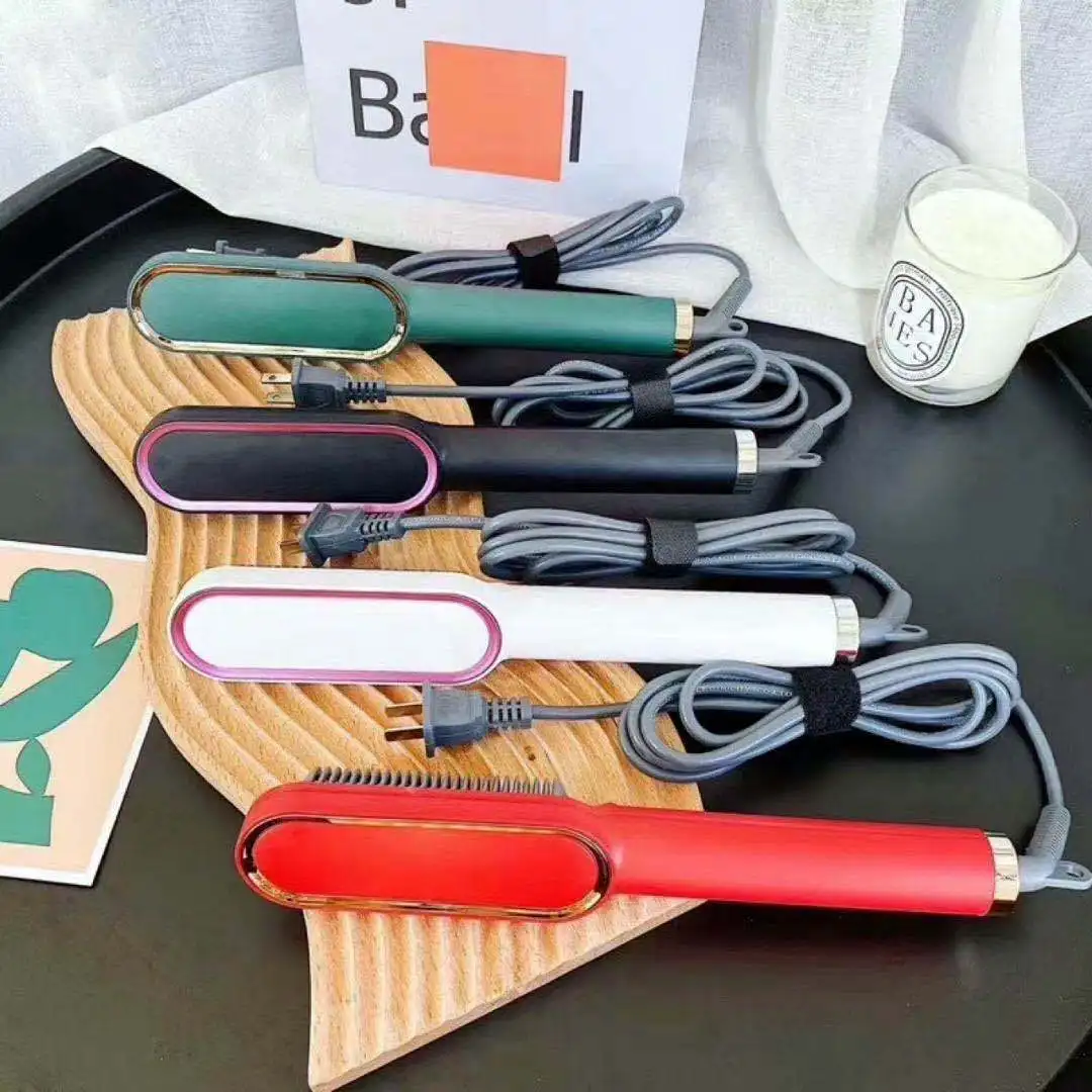 

Straightening Heating Combs Men Beard Hair Straightener Ceramic Curler Professional Heated Comb Electric Hair Brush GH47