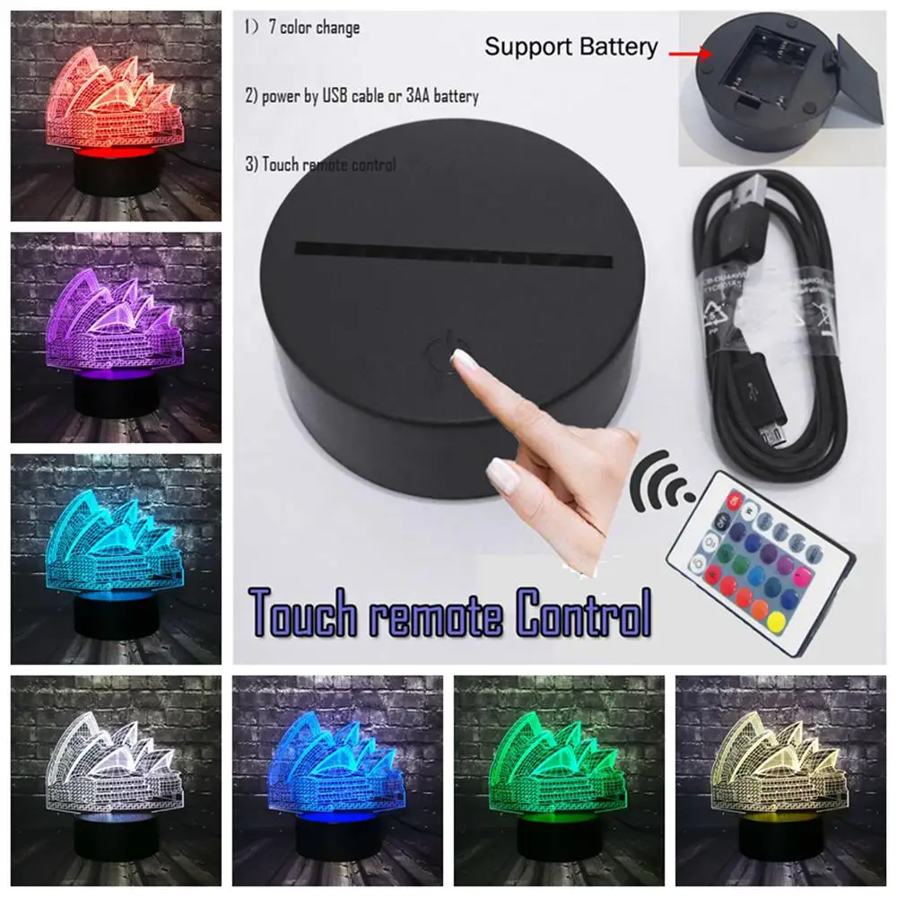 Remote Controller 7 Креативный Австралийский Сидни опера дом 3D Визуальный светодиодный дом спальня стол 7 цветов трещина RGB Изменение праздник друг Рождественский подарок для детей - Испускаемый цвет: Remote Controller 7
