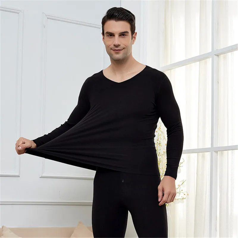 

2Pcs Men's V-Neck Double-Sided Fleece Thermal Underwear Suits High Elasticity Bottoming Sets Silver Ion Antibacterial Underwear