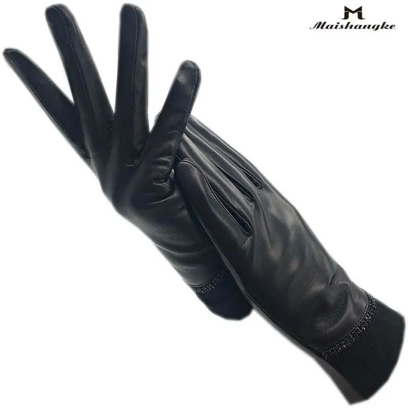 Gloves Winter Ladies Fashion Sheepskin Gloves High Quality Leather Full Lined Girl Gift Black New Warm Leather Leather Leather D